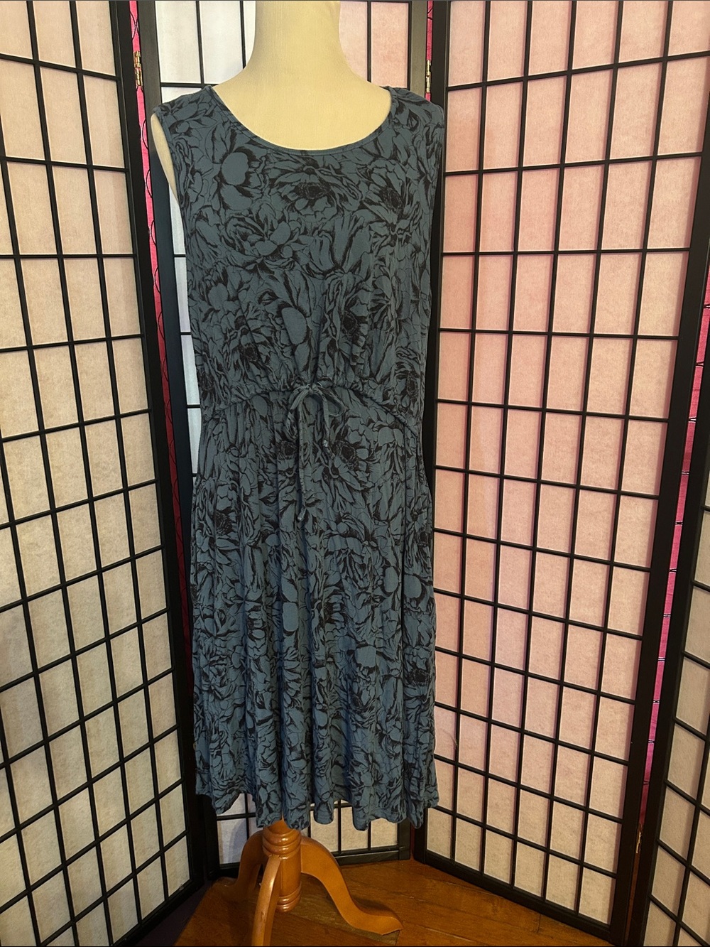 Latched Mama Slate Blue Floral Tie-Front Midi Dress with POCKETS!